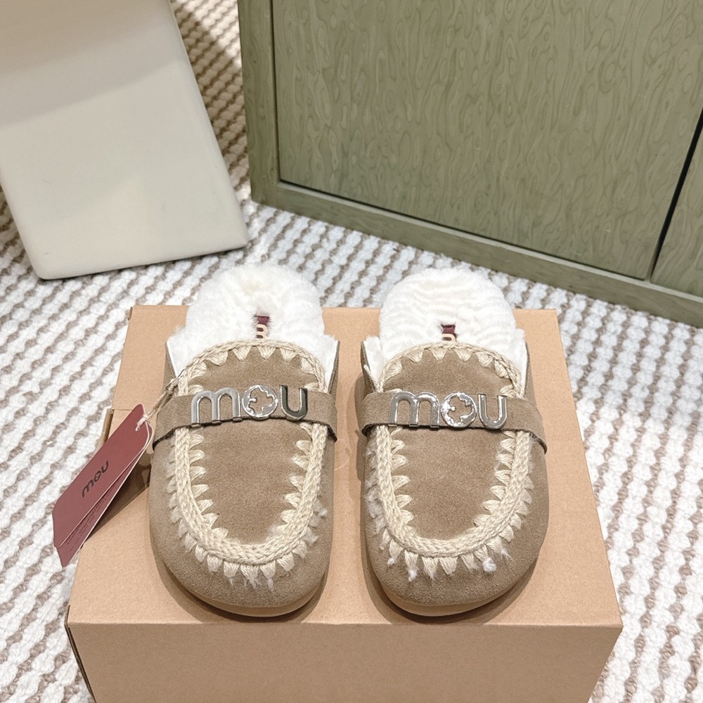 Mou Tan Suede Shearling-Lined Moccasin Slippers